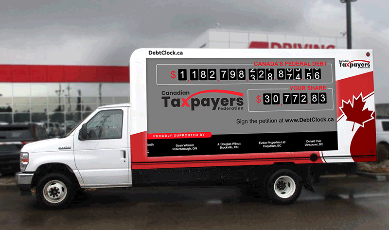 Canadian Taxpayers Federation Debt Clock truck showing Canada’s federal debt in real time